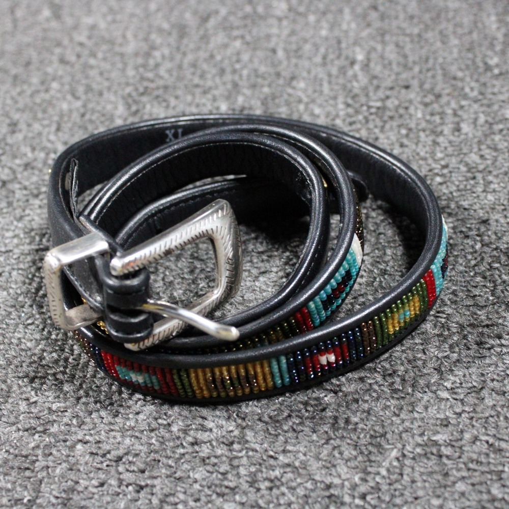 Brighton Beaded Leather Belt Womens XL 36 Black Multi Color Western Q3501 Exc